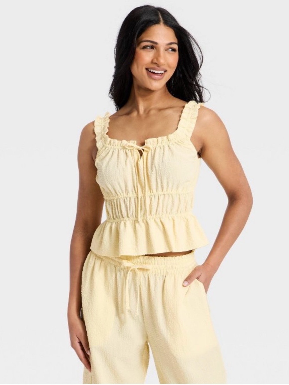 Sleeveless Ruffle-Trim Yellow Peplum Top - Picture 4 of 9